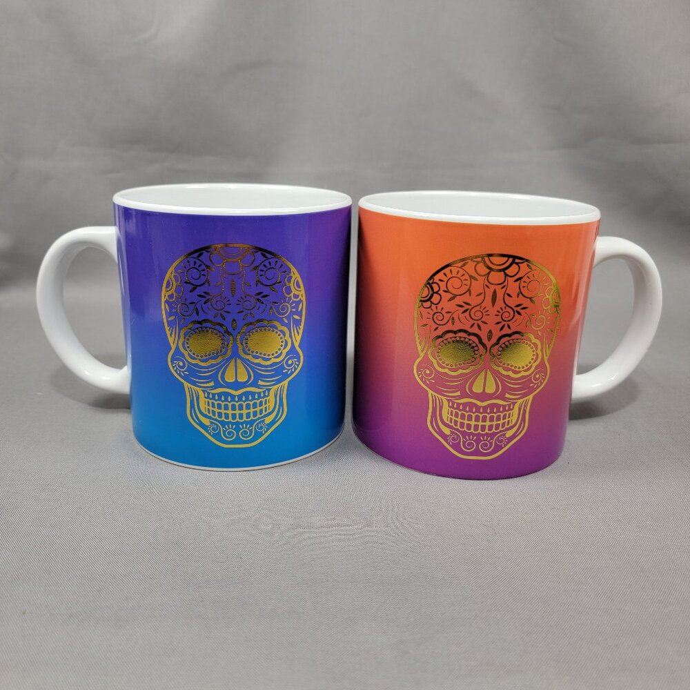 Sugar Skull Day of the Dead Coffee Mug Ceramic Multicolor TMD Holdings Set of 2